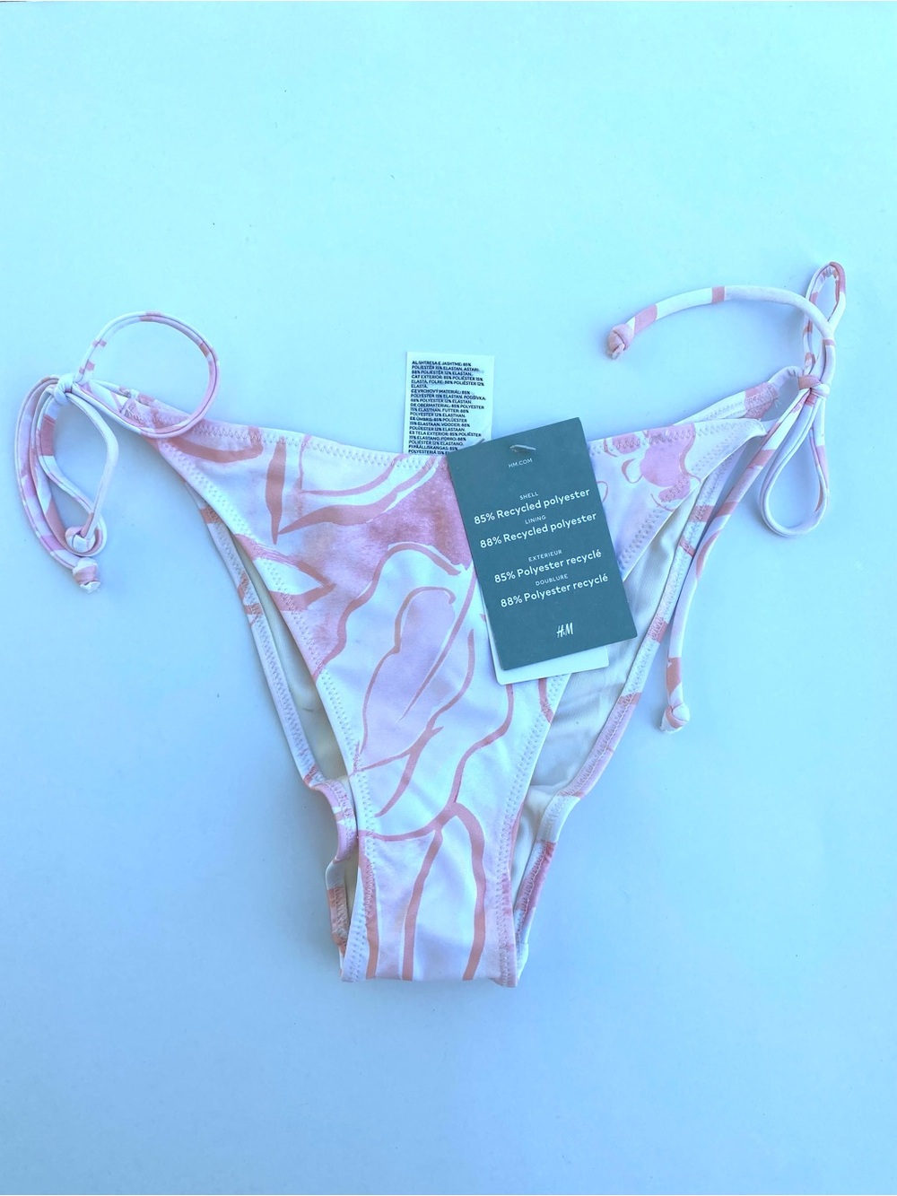 H&M Floral Tie Side Bikini Bottoms NWT White Peach Rose